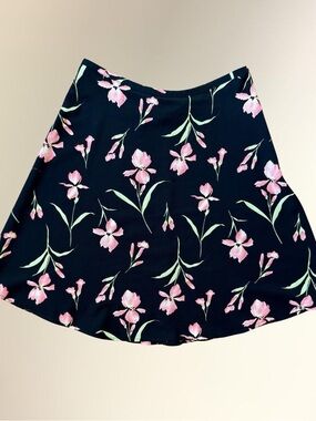 Black Floral Skater Skirt with Pink Blooms